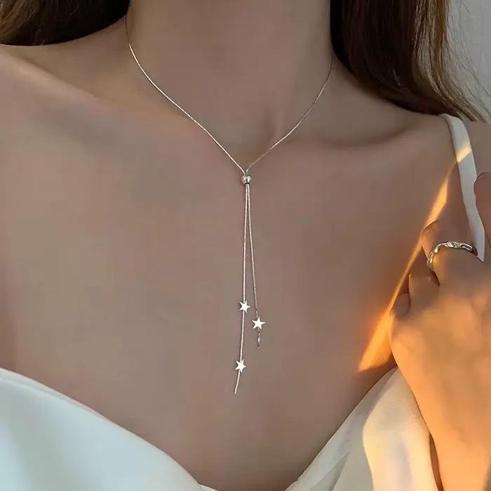 Collier étoile à pampilles de luxe pour femmes, chaîne clavicule réglable, bijou cadeau pour mère, épouse, meilleure amie, occasions spéciales comme anniversaire, mariage, fête
