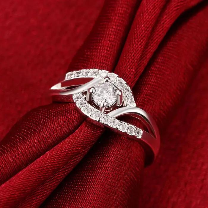 Bague d'alliance en argent Sterling 925 sertie de zircon brillants pour femmes occasions spéciales et cérémonies romantiques