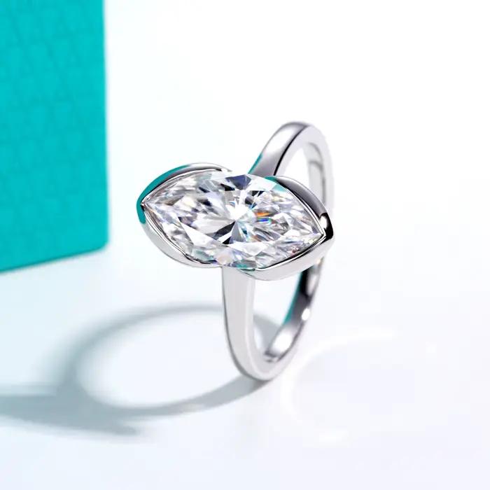 Bague de fiançailles en argent sterling 925 sertie de moissanite marquise 3 carats alliance de mariage pour femme occasions spéciales