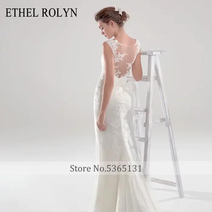 ETHEL ROLYN robe De mariée sirène Illusion romantique dos nu dentelle Appliques Scoop sans manches robes