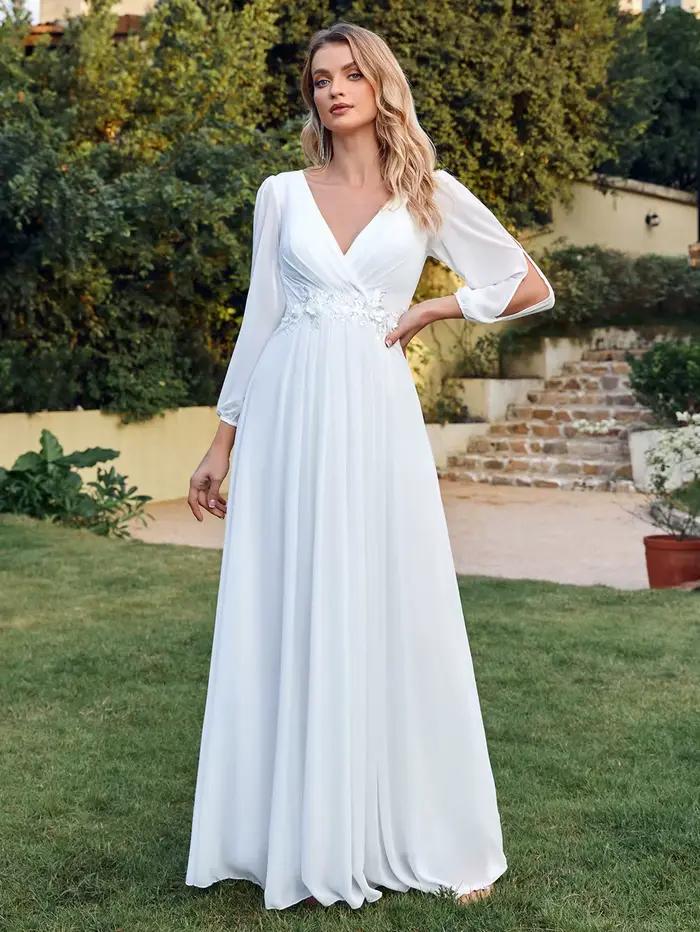 Robe de mariée simple à manches fendues MisShow