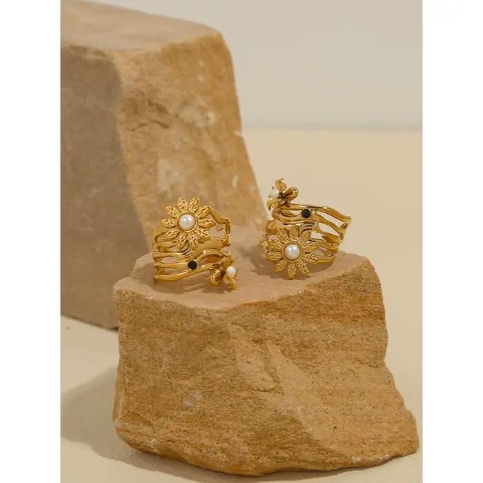 Bague de cocktail à la mode YA-CHAN en acier inoxydable plaqué or pour femmes occasions spéciales mariage anniversaire fêtes quotidiennes