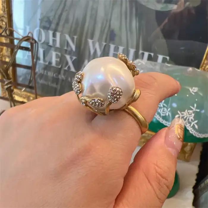 Ensemble de bijoux Vintage avec pendentif en perles baroques, goutte romantique de luxe, collier de fleurs Cooper, boucles d'oreilles, bague pour femmes, mariée de mariage