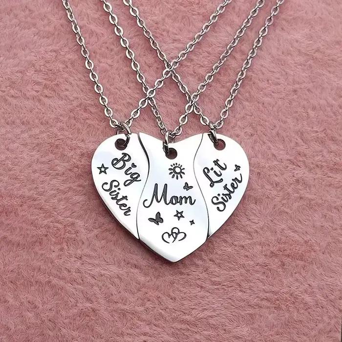 3 pièces maman grande soeur petite soeur coeur correspondant collier ensemble en acier inoxydable mère fille colliers bijoux cadeaux