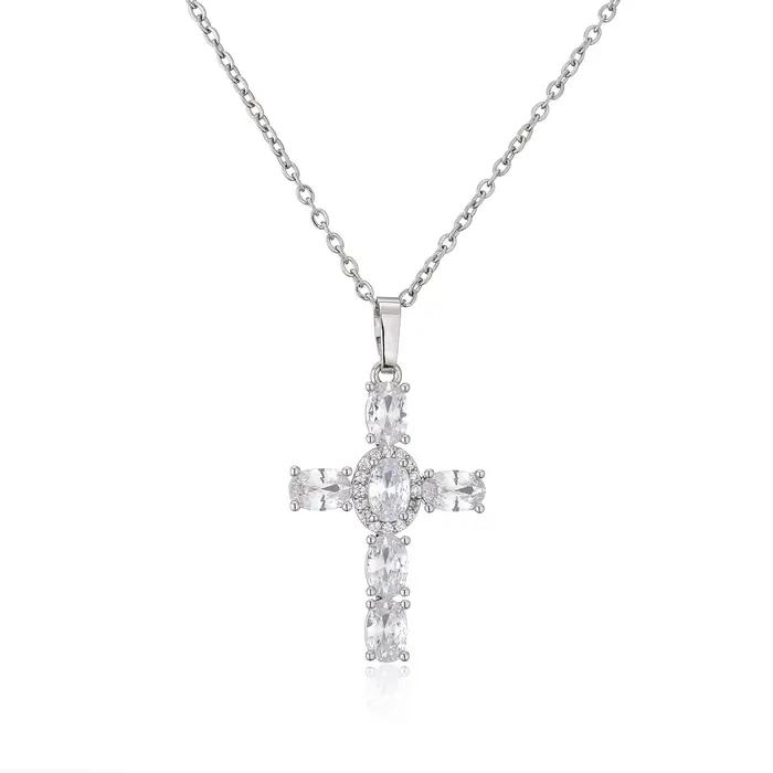 HECHENG, haute qualité cristal brillant zircone cubique Zircon collier pendentif croix jésus Christ couleur or bijoux cadeau pour les femmes