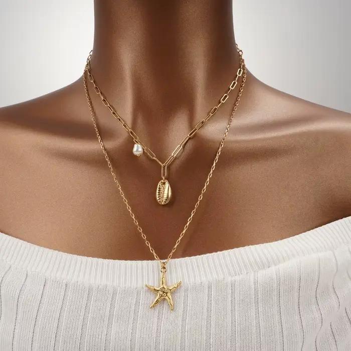 AMP-Colliers de la présidence du palmier pour femmes, baies vertes, acier inoxydable délicat, bijoux bohèmes, été, océan, accessoires de plage
