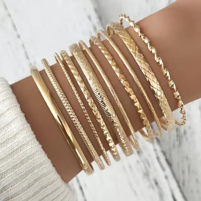 Ensemble de bijoux rétro élégants pour femmes 10 pièces bracelets superposés acier inoxydable mariage occasions spéciales