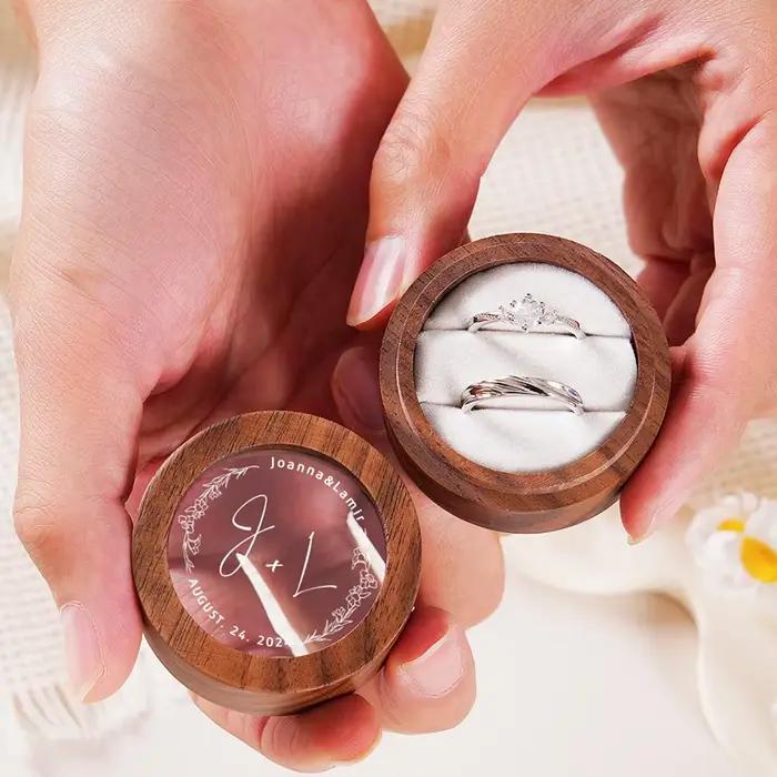 Boîte à bagues de mariage en bois personnalisée ronde pour fiançailles double bague Saint-Valentin porte-bague occassions spéciales