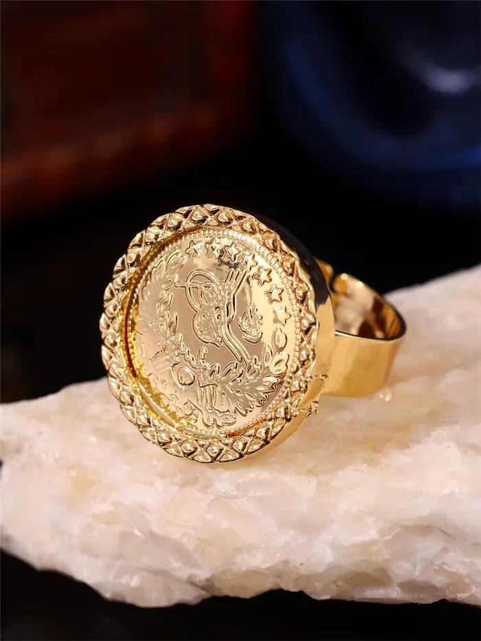 1 pièce de bague vintage en forme de pièce de monnaie ottomane Tughra, bague de mariage marocaine algérienne pour caftan