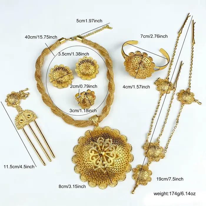 Parure de bijoux éthiopiens couleur or 24 carats, 6 pièces, pour femmes, mariage, luxe, Dubaï, grande forme de fleur, collier nigérian, ensemble de bijoux, cadeau