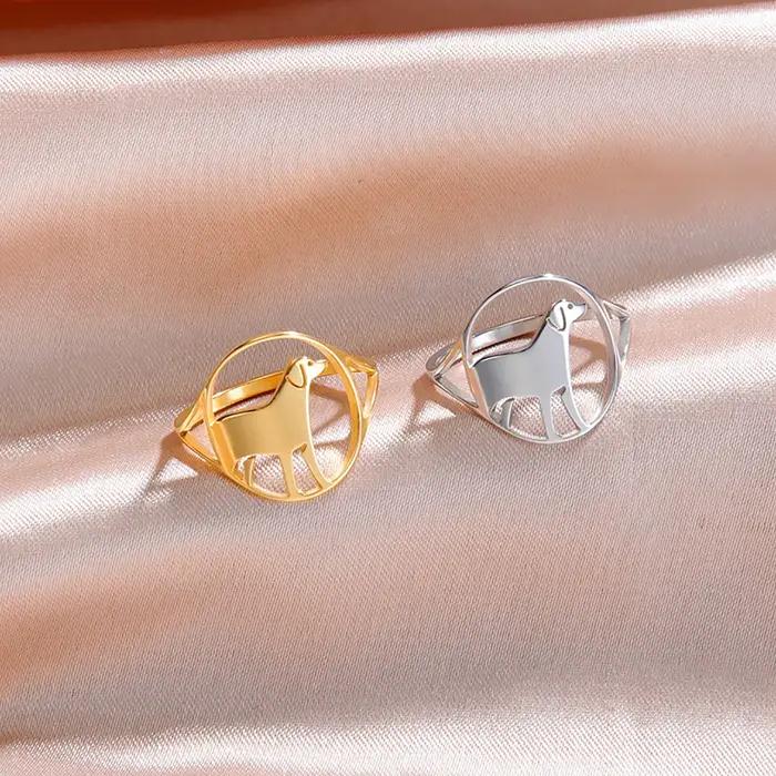 Bague ronde en acier inoxydable pour femme, bijoux fantaisie, papillon, phénix, oiseau, chat, chien, patte, hirondelle, cadeau, animal, document doré