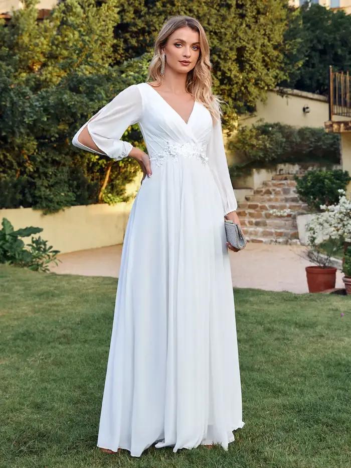 Robe de mariée simple à manches fendues MisShow