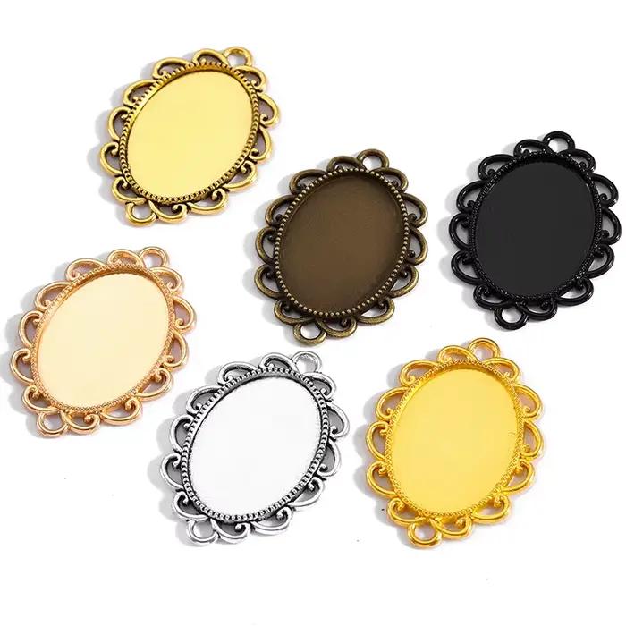 4 pièces collier ovale pendentif réglage Cabochon camée plateau de Base lunette vierge ajustement 25*18mm Cabochons fabrication de bijoux 36*26mm C66