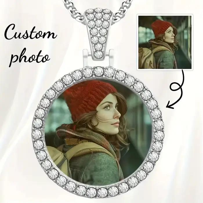 Collier photo personnalisé avec pendentif cadre rond hip-hop, bijoux personnalisables, cadeau pour ami et famille, parfait pour Noël