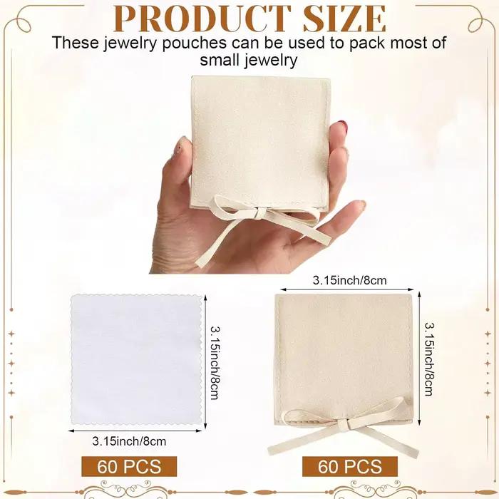 10 pochettes à bijoux en microfibre 8 x 8 cm, sacs d'emballage pour bijoux, sacs cadeaux de luxe avec chiffon de nettoyage pour emballage de bracelets
