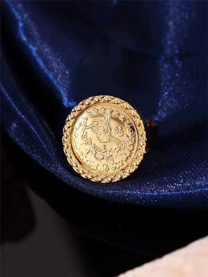 1 pièce de bague vintage en forme de pièce de monnaie ottomane Tughra, bague de mariage marocaine algérienne pour caftan