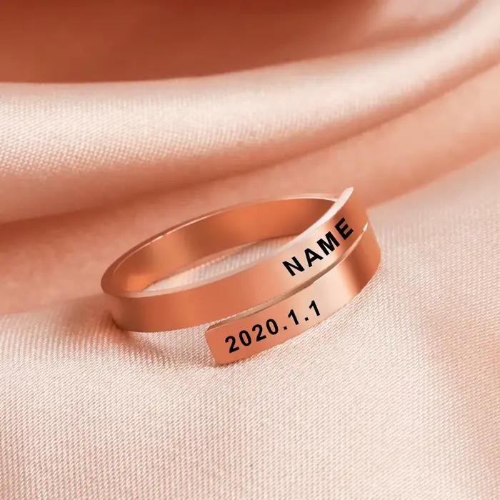 Bague personnalisée gravée avec nom, cadeau d'anniversaire et de mariage en acier inoxydable pour homme et femme, bagues de famille et de couple, cadeau de fête
