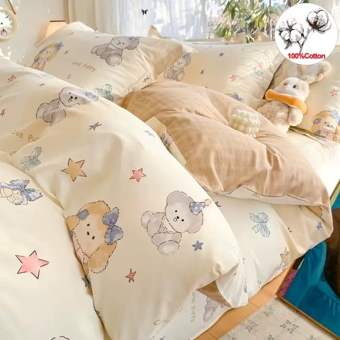 Ensemble de housse de couette 100% coton - Housse de couette et taies d'oreiller de haute qualité, ensemble de literie confortable et respirant, ambiance de chambre à coucher agréable