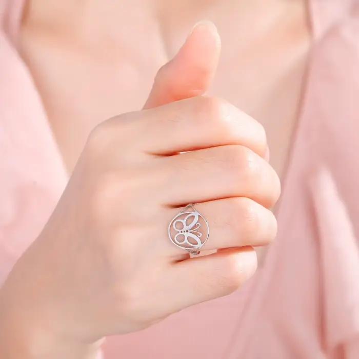 Bague ronde en acier inoxydable pour femme, bijoux fantaisie, papillon, phénix, oiseau, chat, chien, patte, hirondelle, cadeau, animal, document doré