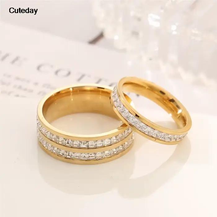Bague ronde incrustée de Zircon blanc pour femmes et hommes