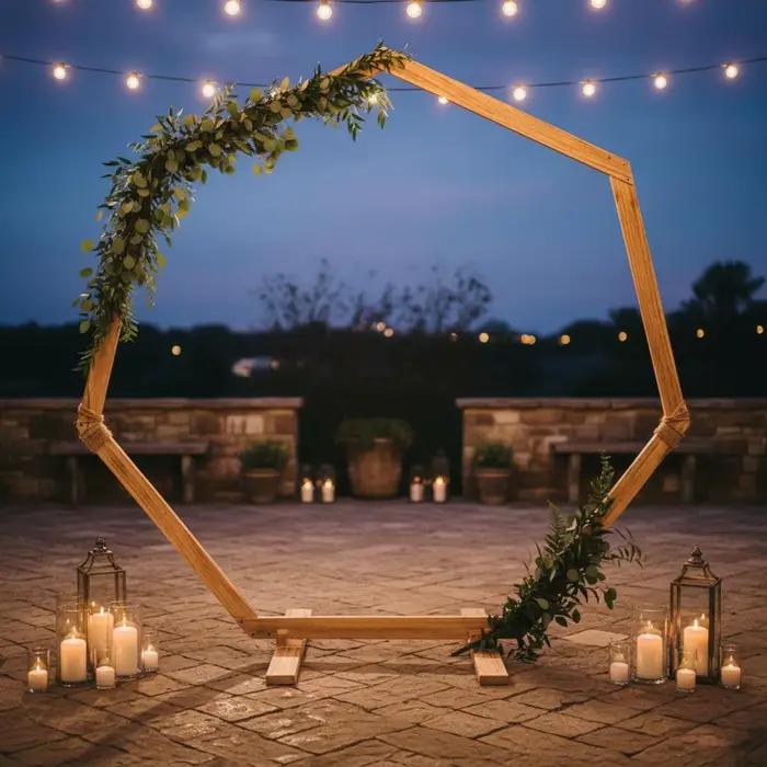 Arche de mariage heptagonale en bois, montage simple, 7 pieds, cadre de toile de fond polyvalent, arche de cérémonie en bois