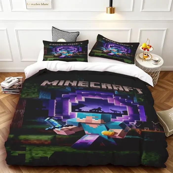 Housse de couette Minecraft Twin, ensemble de literie de dessin animé, housse de couette pour décoration de chambre à coucher, cadeaux d'anniversaire pour adolescents et enfants