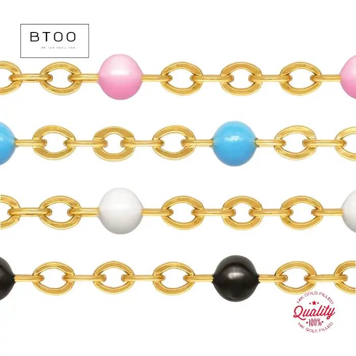Chaîne en émail Satellite perlée délicate remplie d'or 14 carats pour femmes, chaîne perlée délicate, bijoux éternels minimalistes, cadeau romantique pour les occasions spéciales