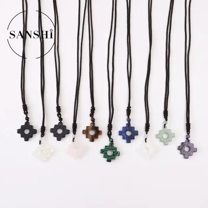 Pierre naturelle noeud chinois Quartz cristal Turquoises Agates aventurine collier pendentif bijoux