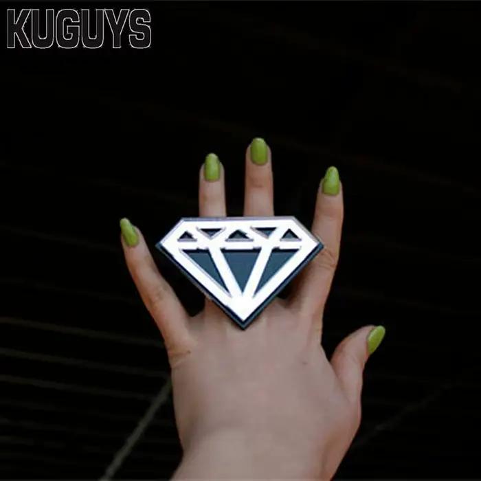 Bague géométrique hyperbolique en acrylique or et argent pour femmes, style hip hop, grandes occasions, cadeau pour Halloween