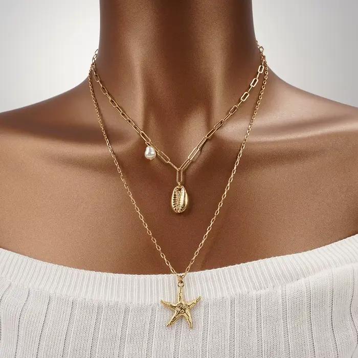 AMP-Colliers de la présidence du palmier pour femmes, baies vertes, acier inoxydable délicat, bijoux bohèmes, été, océan, accessoires de plage