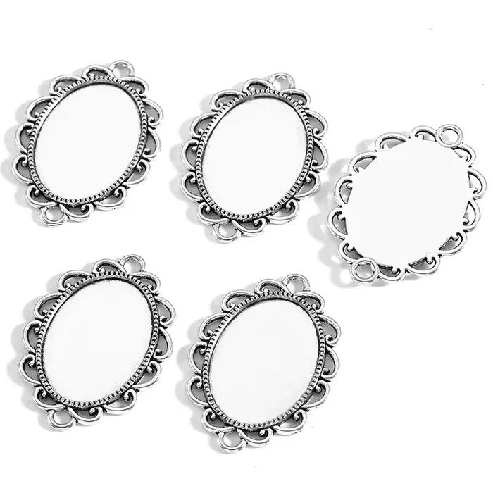 4 pièces collier ovale pendentif réglage Cabochon camée plateau de Base lunette vierge ajustement 25*18mm Cabochons fabrication de bijoux 36*26mm C66