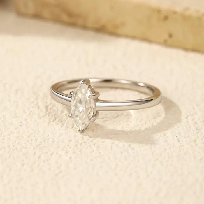Bague en argent sterling 925 sertie de Moissonite Marquise coupe rhombique pour femmes occasions spéciales alliance de mariage intemporelle élégante cadeau