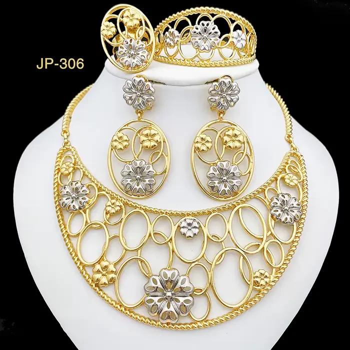 Ensemble de bijoux plaqués or pour femmes, collier et bracelet de mariage, bague et boucles d'oreilles élégantes pour occasions spéciales