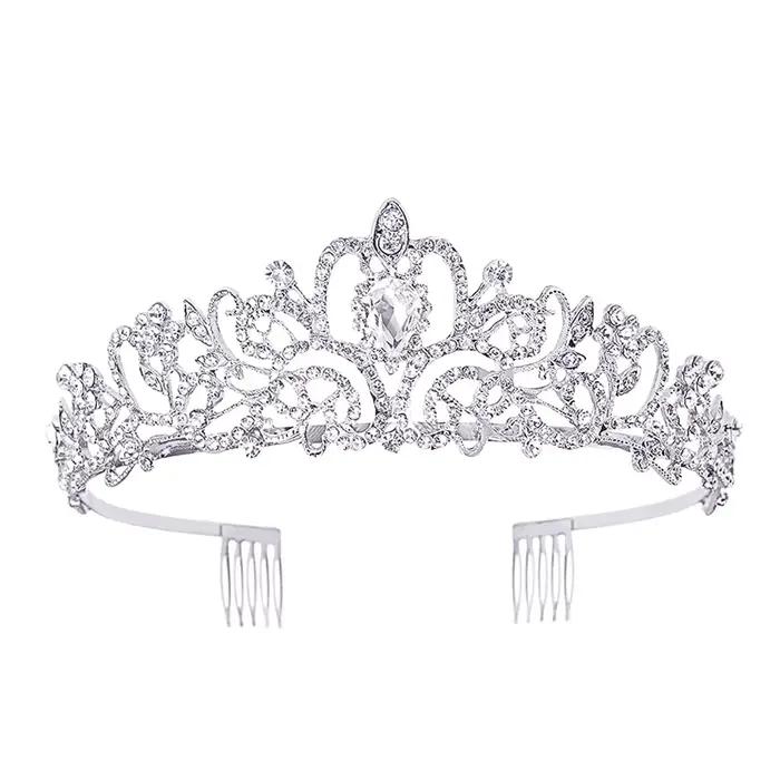 Tiare de Mariage en Cristal, Couronne de Mariée, Diadème, Voile, Accessoires Cheveux, Bijoux de Tête pour Anniversaire Femme Fille
