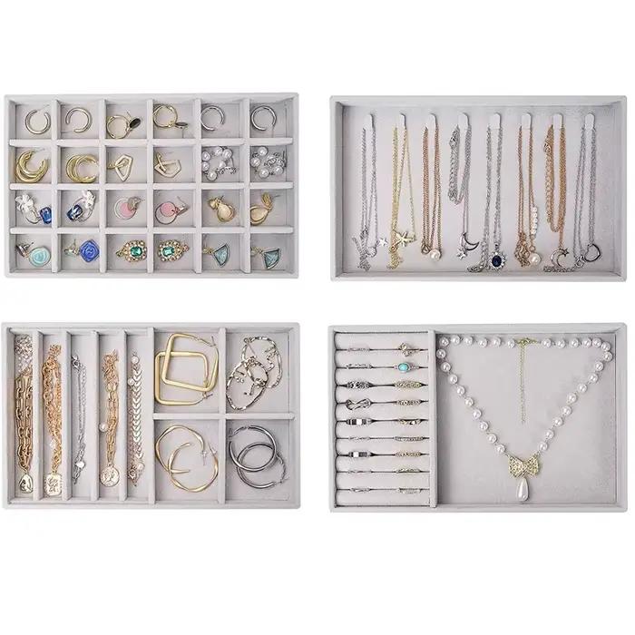 Boîte de rangement de bijoux en velours élégante pour bague, collier, bracelet et boucle d'oreille occasions spéciales mariage anniversaire cadeau personnalisé