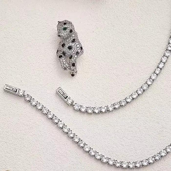 AYJEWELRY Nouvelle Tendance Collier Tennis Double Couche avec Pendentif Broche Panthère Léopard Noir en Zircon 5A