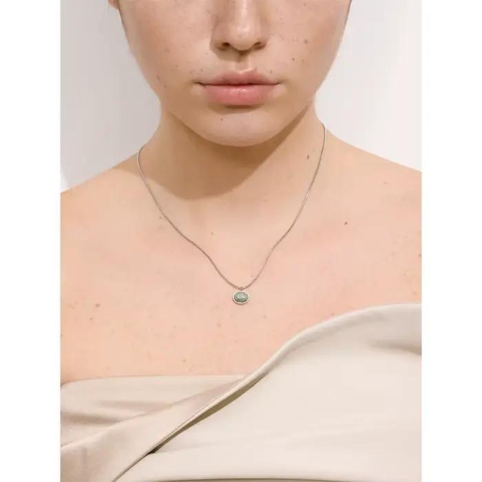 Collier avec pendentif ovale en pierre d'amazonite naturelle