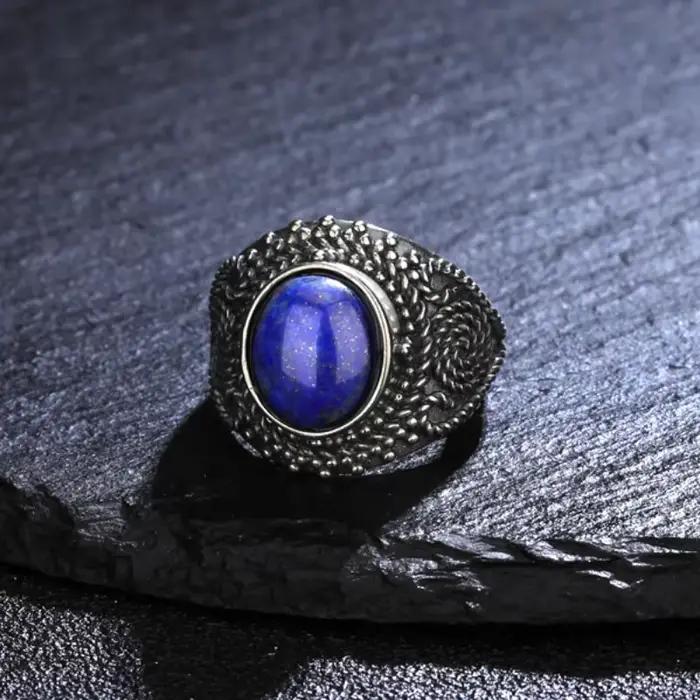 Bague en Lapis Lazuli et Labradorite plaquée argent 925 pour femmes, alliance vintage sculptée, pierre naturelle, cadeau pour mariages et anniversaires