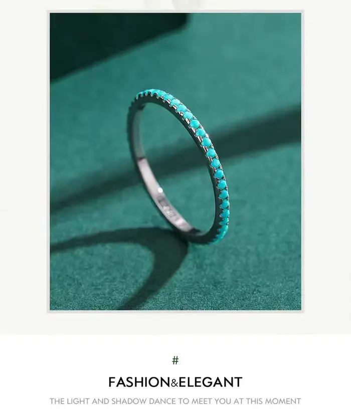 Bague d'index turquoise simple et polyvalente pour femme, bague fine empilable tendance de style européen et américain, bijoux en argent de luxe léger