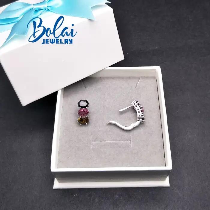 Boucles d'oreilles en tourmaline multicolore ovale, en argent sterling 925, 5x7mm, bijoux fins, boîte-cadeau pour femmes