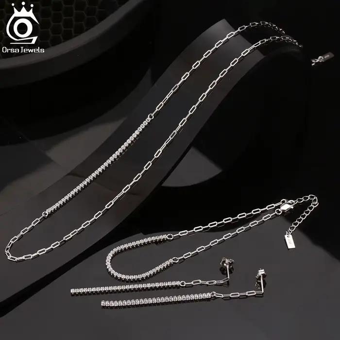Bracelet en 925 Argent Sterling ORSA JEWELS 14K Plaqué Or Trombone Chaînes pour Femmes Occasions Spéciales
