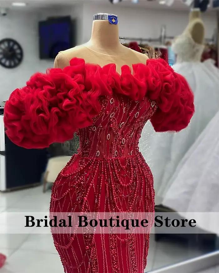 Robe de soirée rouge à paillettes, tenue de bal de promo personnalisée avec décoration de perles et strass, pour mariage et autres événements spéciaux