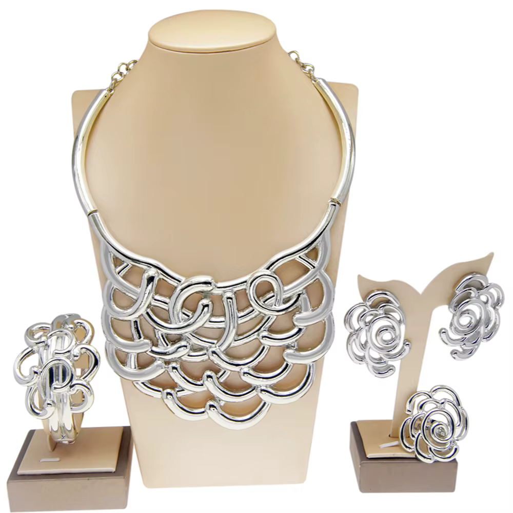 Collier pour femmes, ensemble de bijoux plaqués or de dubaï, bijoux de luxe, bague originale, Bracel