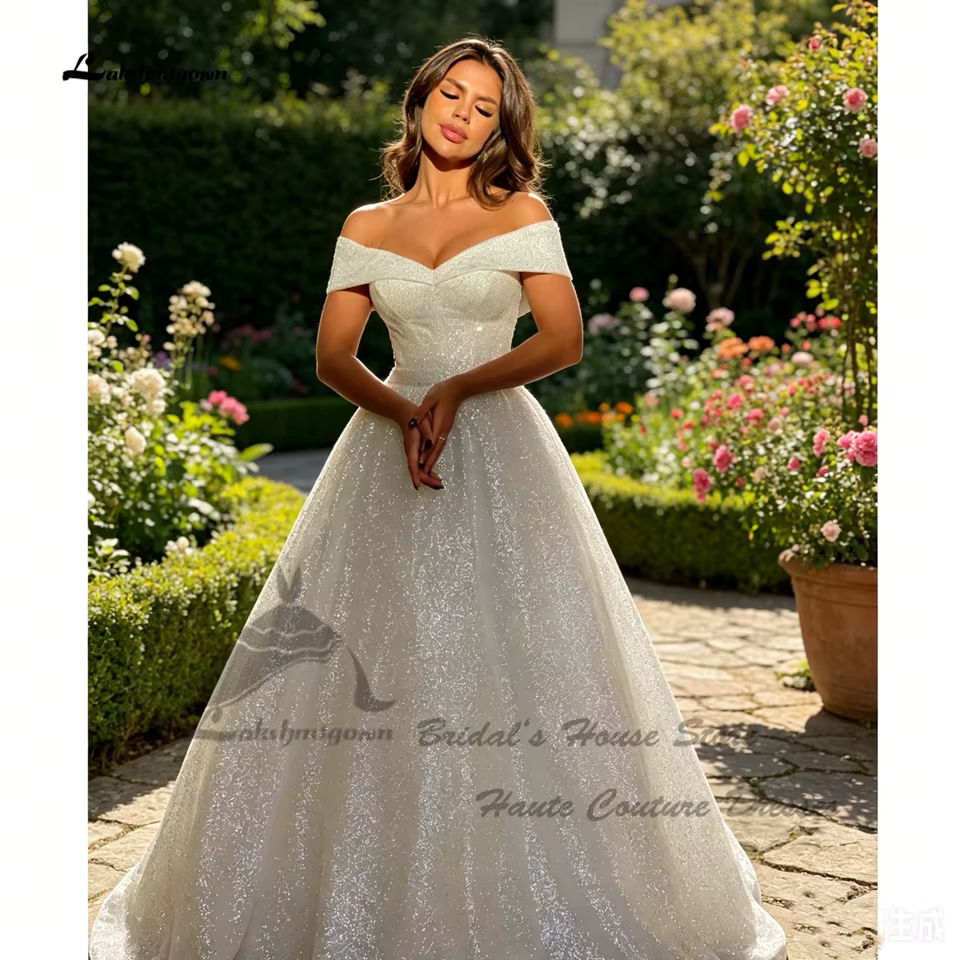 Robes de mariée scintillantes et personnalisées Lakshmigown 2026, corset à paillettes, dos lacé, épa