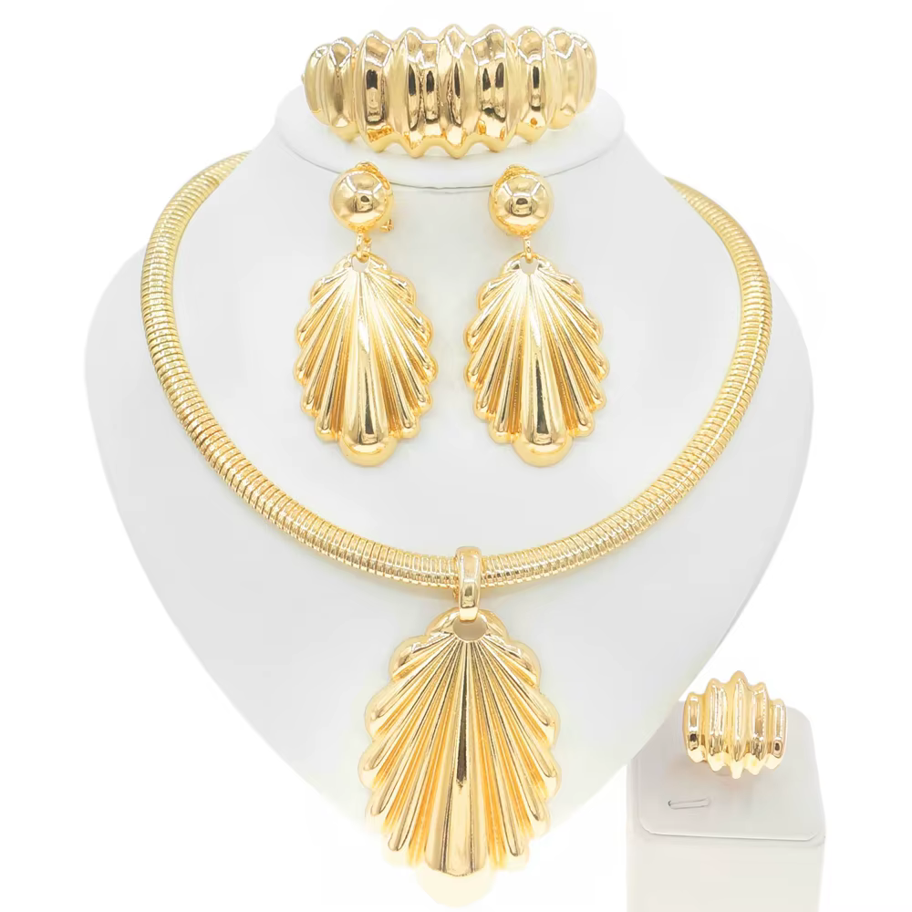 Bijoux de dubaï pour femmes, ensemble de plaques d'or, ras du cou, pendentif, grandes boucles d'orei