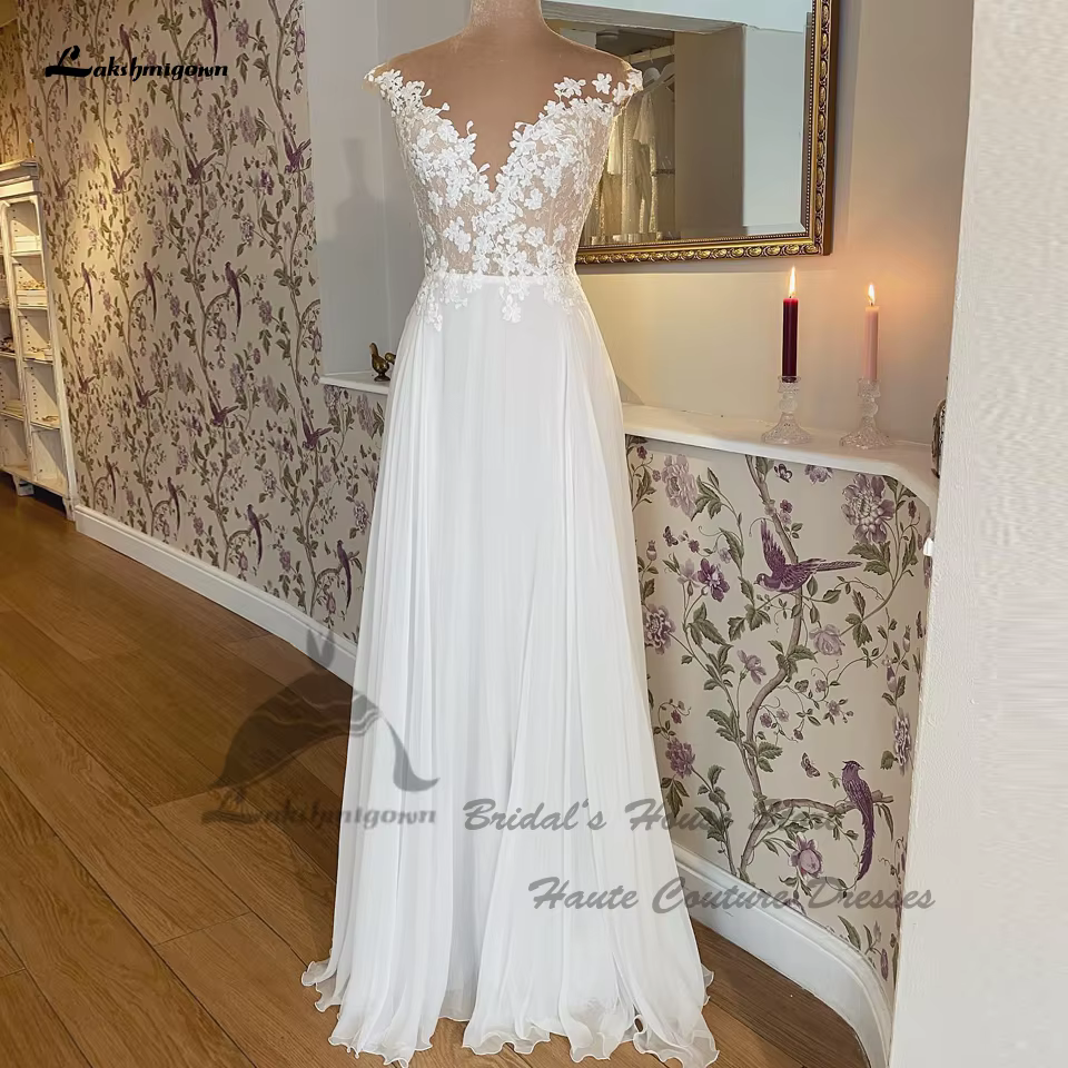 Robe de mariée de plage en mousseline de soie coupe trapèze Lakshmigown pour femme, Vestidos De Novi