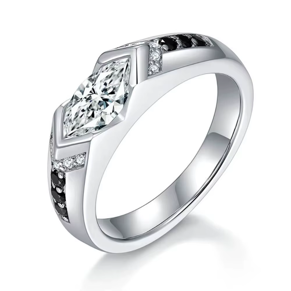 M-JAJA 1ct Marquise Moissanie alliance bague de fiançailles pour hommes/femmes S925 en argent Sterli
