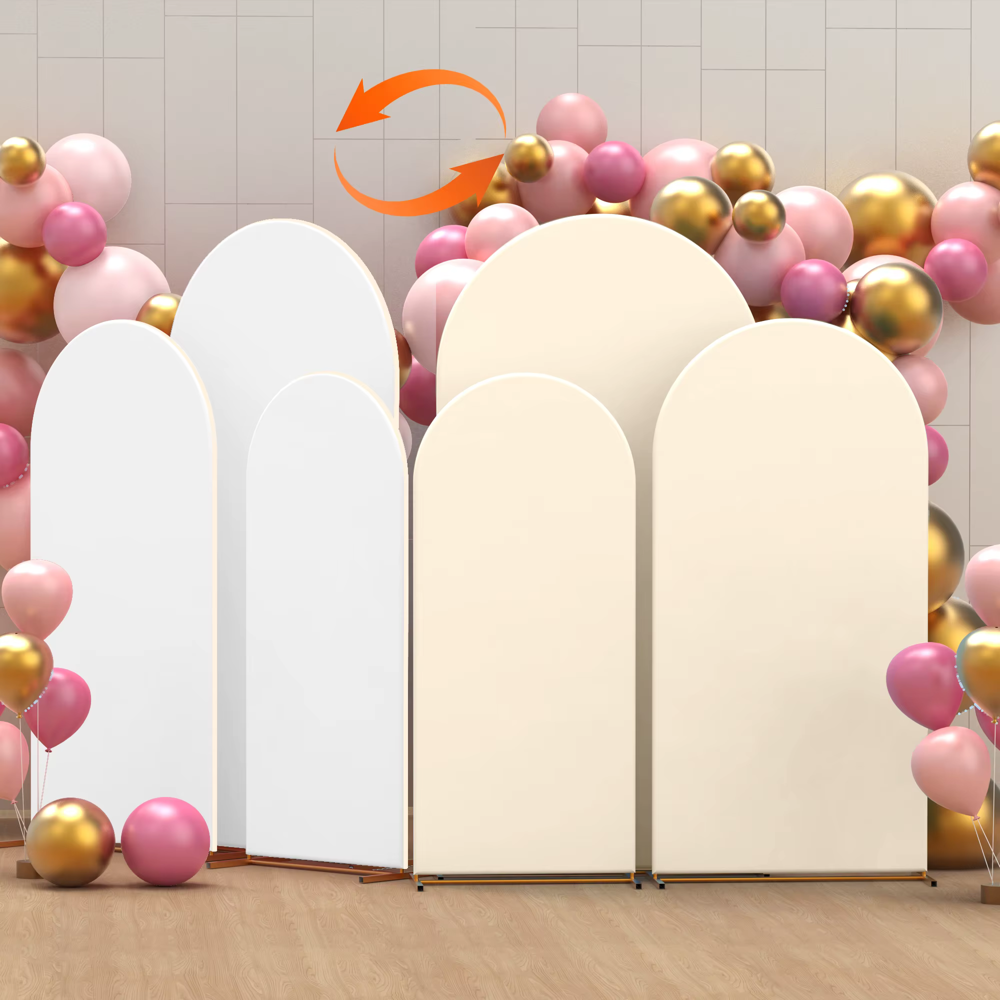 3 pièces/ensemble, housses en tissu pour arche de mariage double face et bicolores, housses en tissu