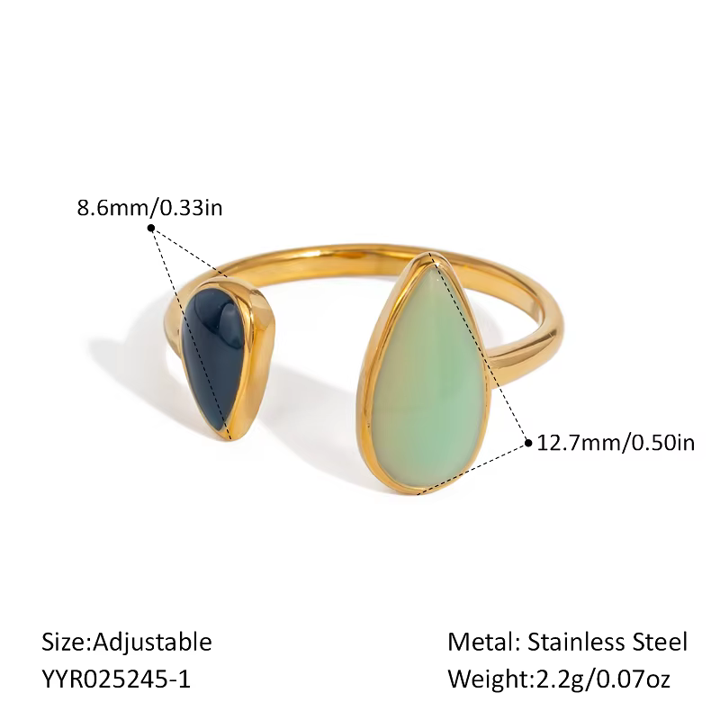 Bague ouverte en émail goutte d'eau géométrique Miia pour femme, style rétro minimaliste, bijoux de 