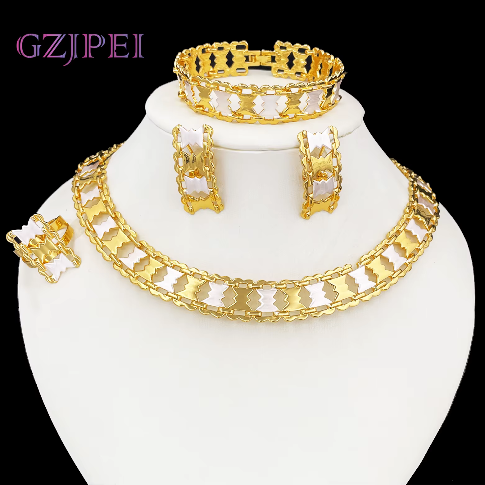 GZJPEI – ensemble de bijoux au Design italien ajouré, collier de cou bicolore, Bracelet, boucle d'or
